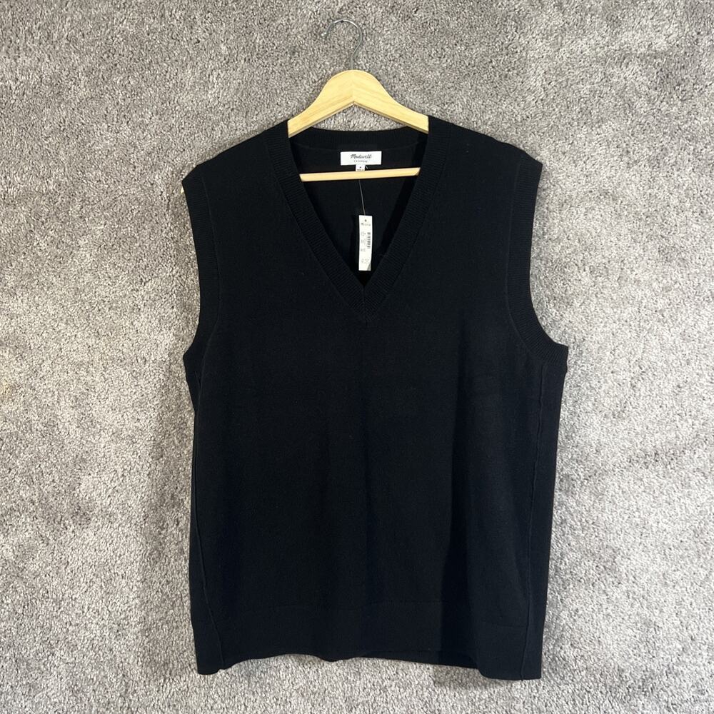 Madewell Stratford Cashmere Sweater Vest Black V-Neck Women’s Medium NWT Soft - Picture 2 of 11